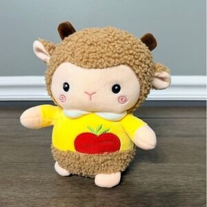 Kawaii Sheep Plush Stuffed Animal Toy Yellow Shirt with Apple Design Kids Gift